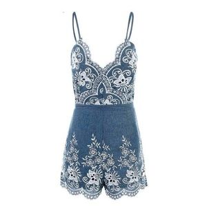Simplee Embroidered Floral Romper Scalloped Cotton